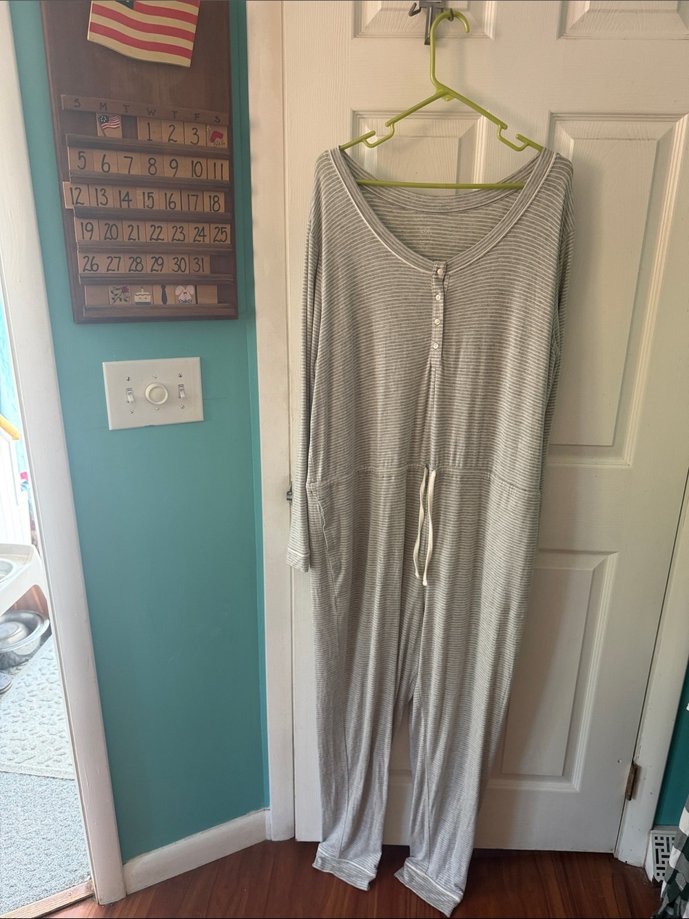 stars above Gray Striped Long Sleeve Henley Jumpsuit Pajama